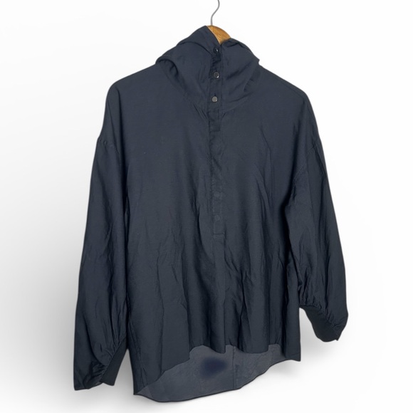Tibi Hooded Viscose Blend Pullover Shirt SS18 Size S In Navy - Picture 5 of 10
